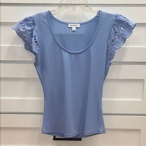 Blue Ruffle Sleeve Top S (NWOT)